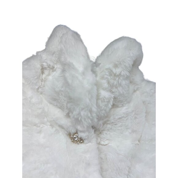 Nina Leonard White Faux Fur Wrap Jacket Capelet Medium Crystal Bling Button New - Picture 11 of 16